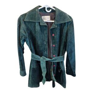 Calvin Klein Genuine Suede Button Down Jacket w/ Sash Green Women Size 8 USA